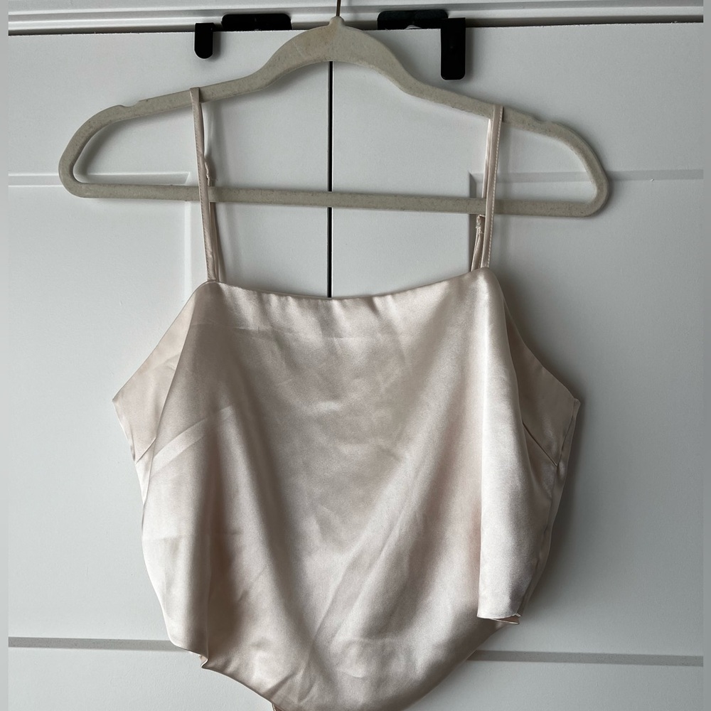 J for Justify Champagne Silk Tie Back Crop Top